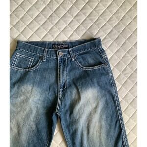 Y2K VTG‎ Behind The Lines Denim Jorts Sz 36 Streetwear Rock revival / Fubu Like